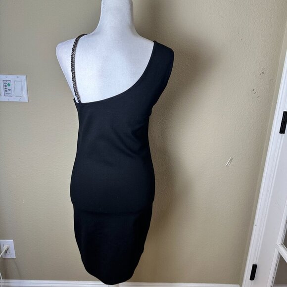 TopShop Chain Detail Asymmetrical Neck Bodycon Sheath Dress Size 8 Knit - Picture 8 of 13